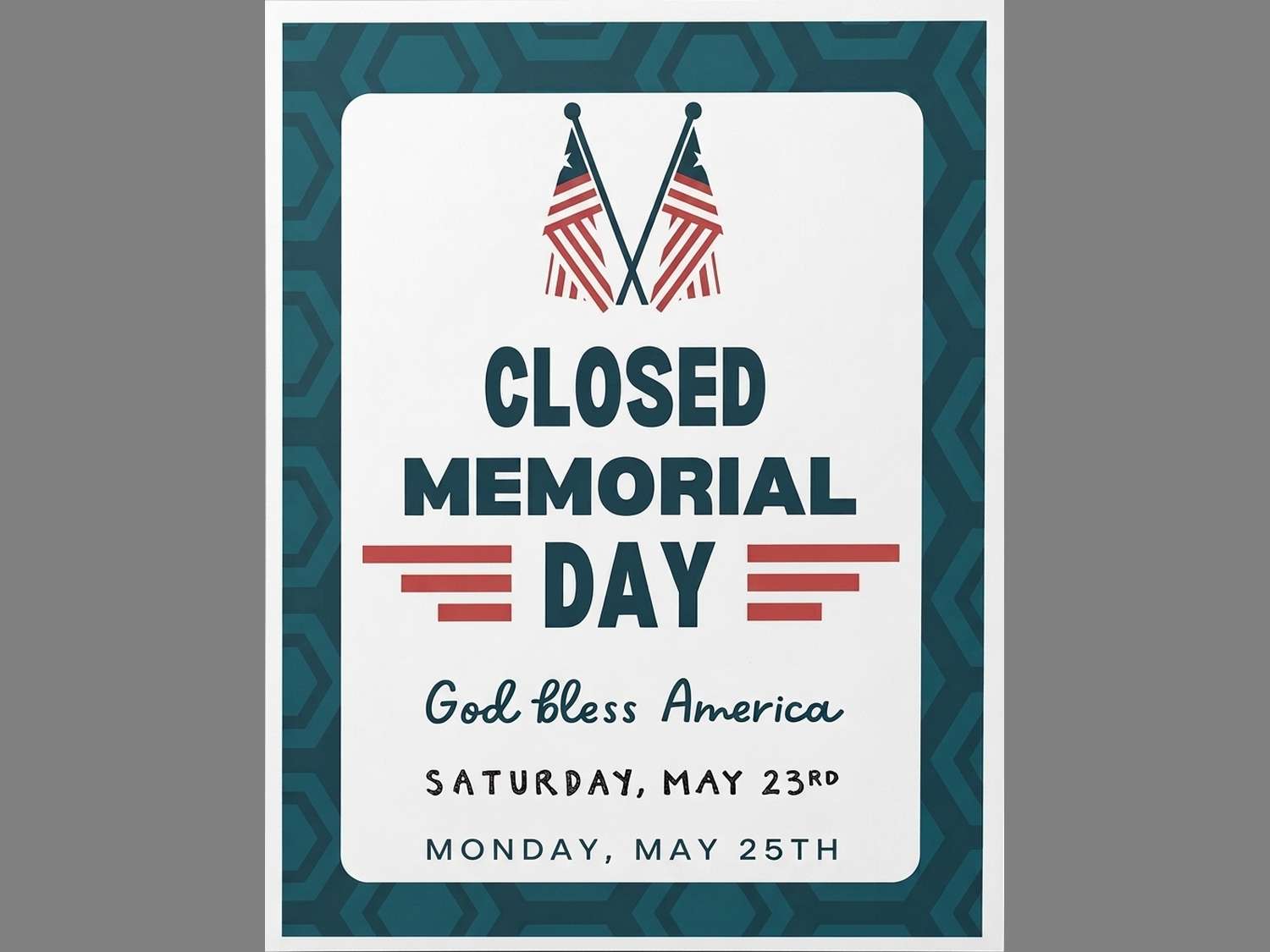 Closed for Memorial Day