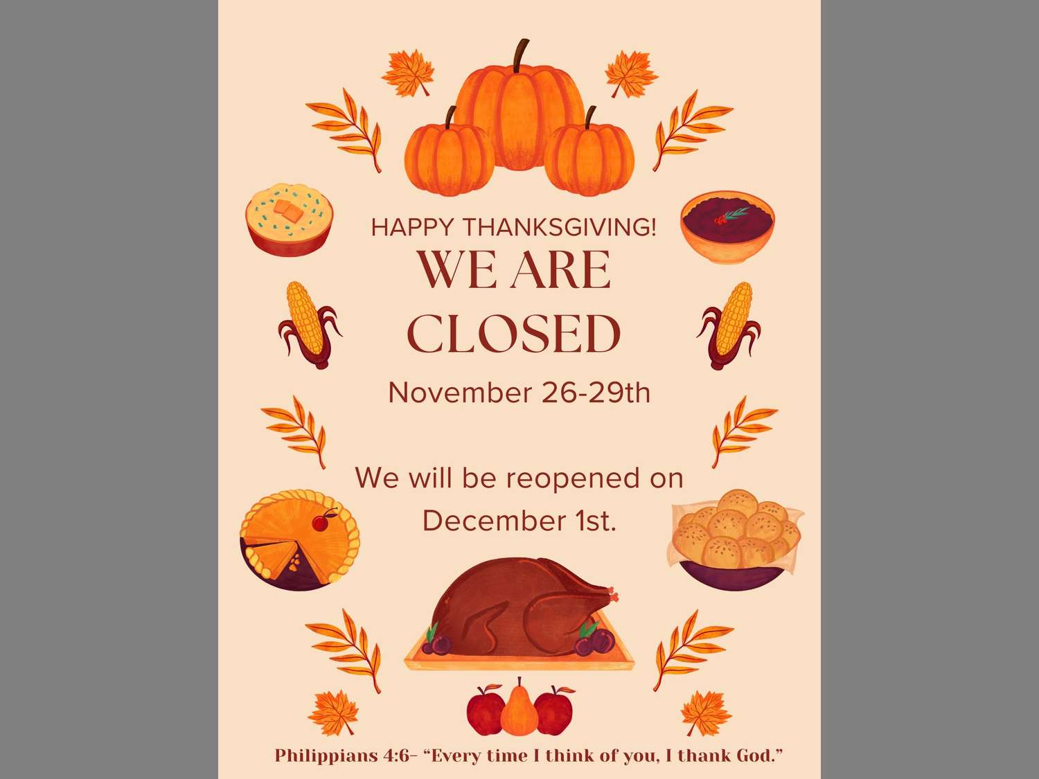 Closed for Thanksgiving Holiday